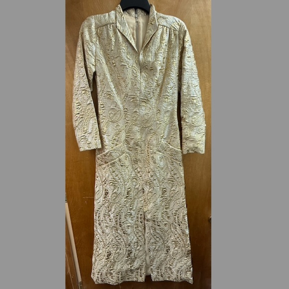 Gold Brocade Maxi Long Evening Dress (Unbranded, No Label), Size: XS, EUC - Picture 1 of 11